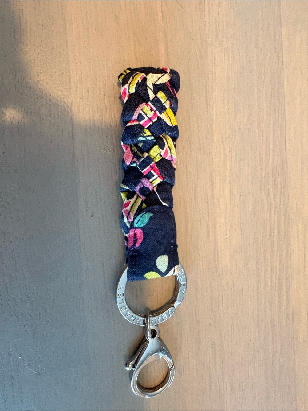 Very Bradly Braided Floral Key Fob Wristlet - Navy with Pink & Yellow Accents